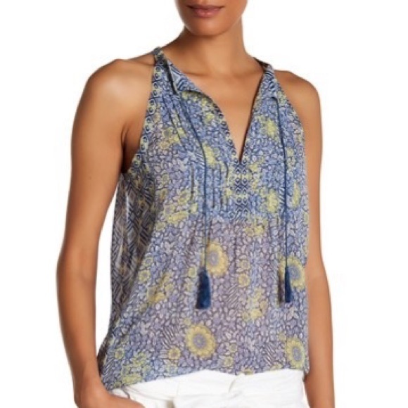 Joie Shara Print Silk Tank Blue Yellow White Small - Picture 2 of 15
